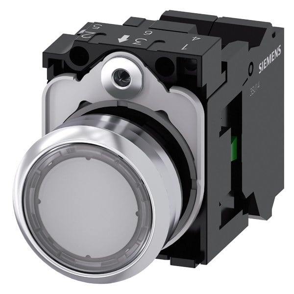 SIEMENS - Drucktaster, beleuchtet, 22mm, rund, Metall, hochglanz, klar, Druckknopf, 1S