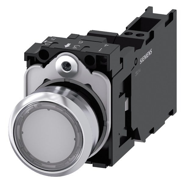 SIEMENS - Drucktaster, beleuchtet, 22mm, rund, Metall, hochglanz, weiß, 1S+1Ö