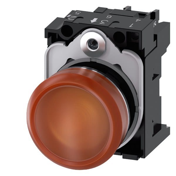 SIEMENS - Leuchtmelder, 22mm, rund, Metall, hochglanz, amber, Linse, glatt, AC/DC 24V