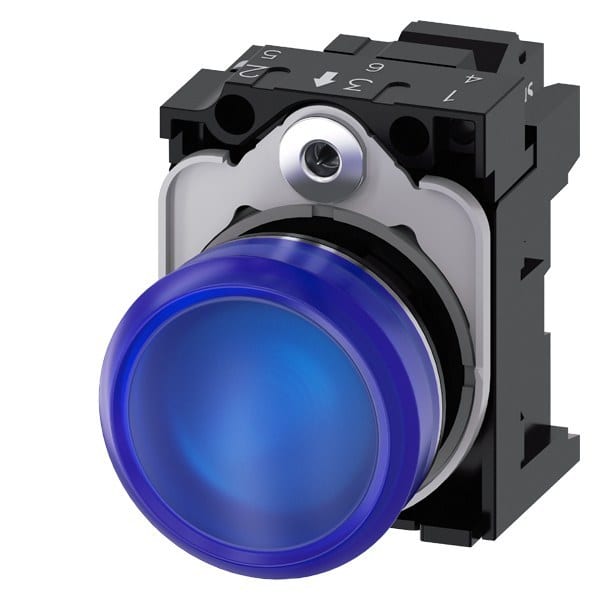 SIEMENS - Leuchtmelder, 22mm, rund, Metall, hochglanz, blau, Linse, glatt, AC/DC 24V