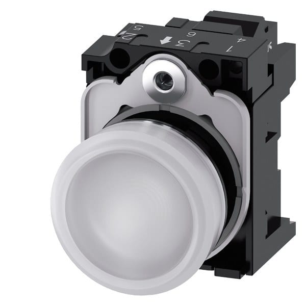 SIEMENS - Leuchtmelder, 22mm, rund, Metall, hochglanz, weiß, Linse, glatt, AC/DC 24V