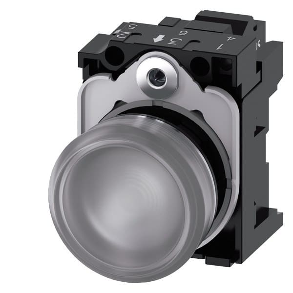 SIEMENS - Leuchtmelder, 22mm, rund, Metall, hochglanz, klar, Linse, glatt, AC/DC 24V