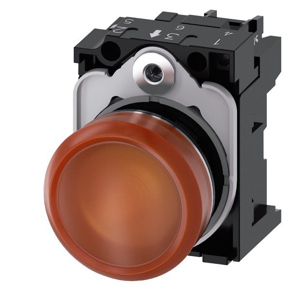 SIEMENS - Leuchtmelder, 22mm, rund, Metall, hochglanz, amber, Linse, glatt, AC 110V