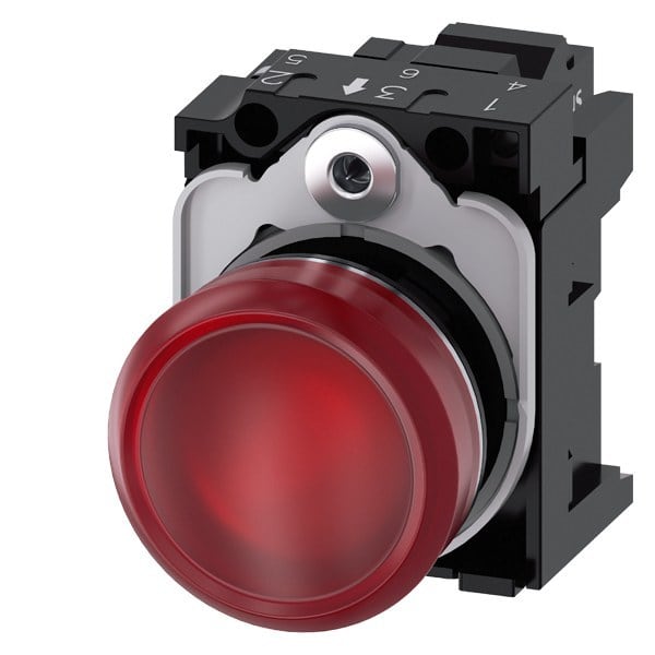 SIEMENS - Leuchtmelder, 22mm, rund, Metall, hochglanz, rot, Linse, glatt, AC 110V