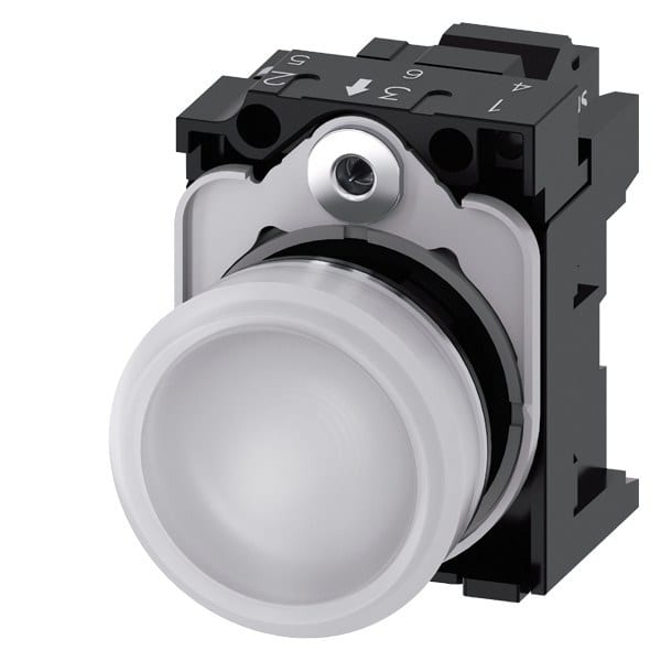 SIEMENS - Leuchtmelder, 22mm, rund, Metall, hochglanz, weiß, Linse, glatt, AC 110V