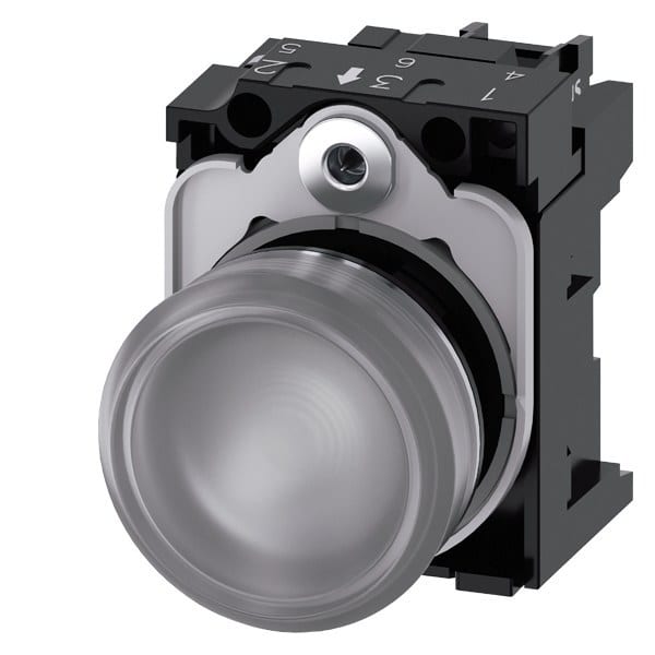 SIEMENS - Leuchtmelder, 22mm, rund, Metall, hochglanz, klar, Linse, glatt, AC 110V