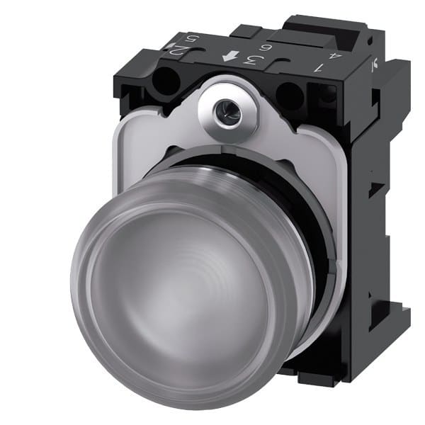 SIEMENS - Leuchtmelder, 22mm, rund, Metall, hochglanz, klar, Linse, glatt, AC 110V
