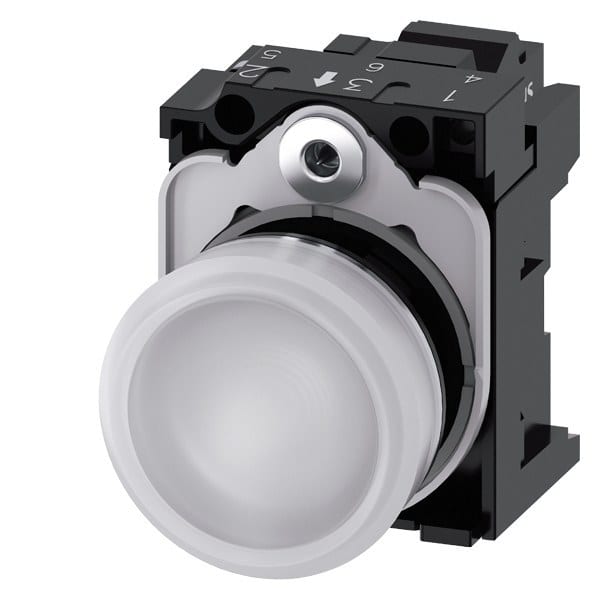 SIEMENS - Leuchtmelder, 22mm, rund, Metall, hochglanz, weiß, Linse, glatt, AC 230V