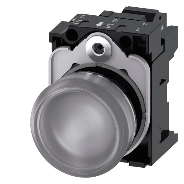 SIEMENS - Leuchtmelder, 22mm, rund, Metall, hochglanz, klar, Linse, glatt, AC 230V