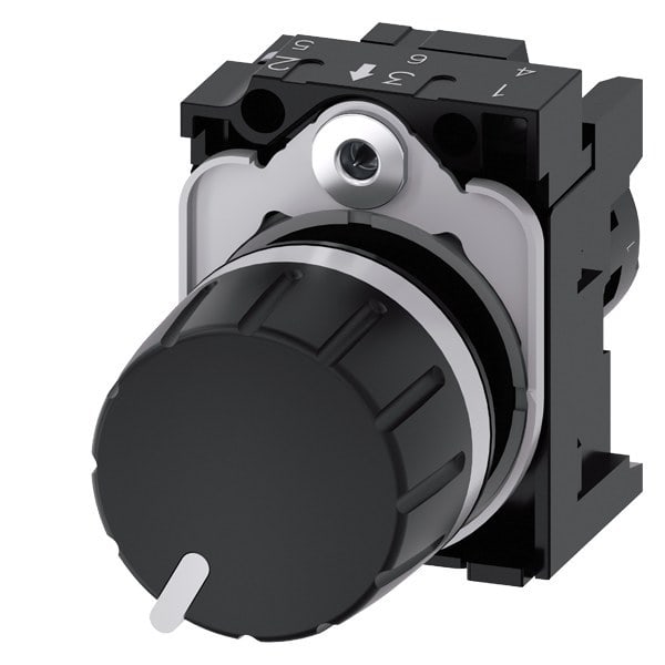 SIEMENS - Potentiometer, 22mm, rund, Kunststoff, schwarz, 470 kOhm, mit Halter