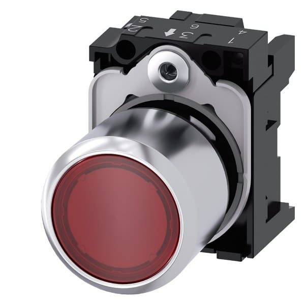 SIEMENS - Drucktaster, beleuchtet, 22mm, rund, Metall, hochglanz, rot transparent