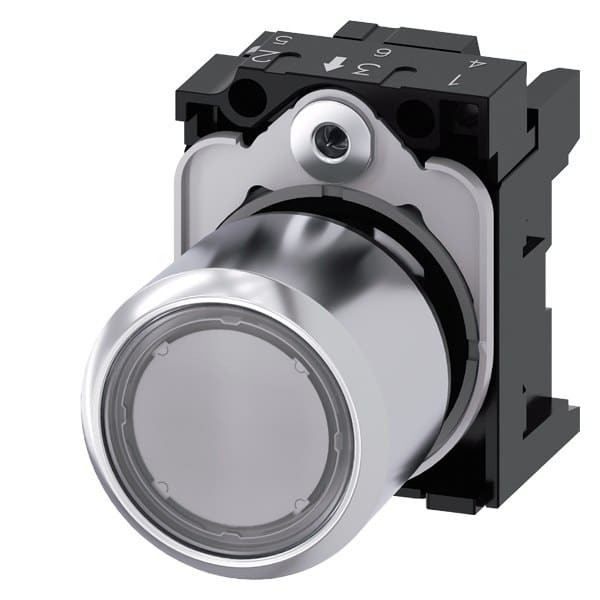 SIEMENS - Drucktaster, beleuchtet, 22mm, rund, Metall, hochglanz, klar