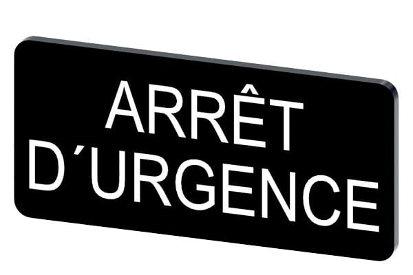 SIEMENS - Bezeichnungsschild 12,5x27mm, Schild schwarz, Beschriftung: Arret DURGENCE
