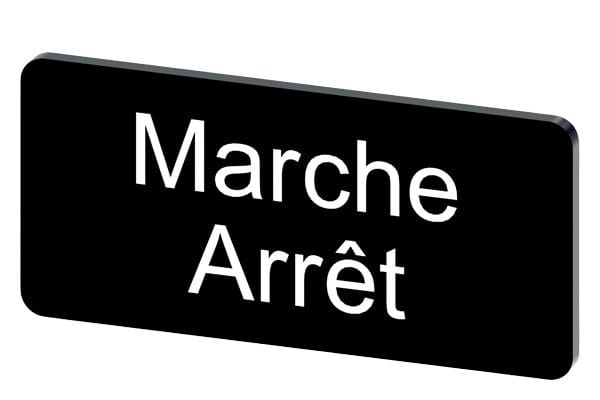 SIEMENS - Bezeichnungsschild 12,5x27mm, Schild schwarz, Beschriftung: Arret-Marche