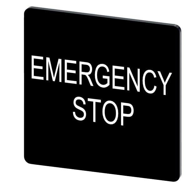 SIEMENS - Bezeichnungsschild 27x27mm, Schild schwarz, Beschriftung: Emergency Stop
