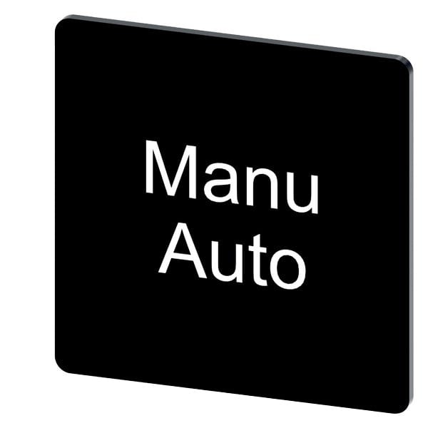 SIEMENS - Bezeichnungsschild 27x27mm, Schild schwarz, Beschriftung: Manu Auto