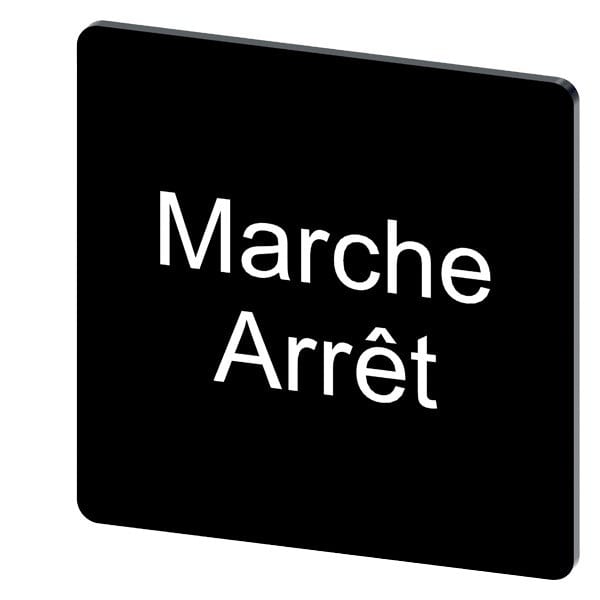 SIEMENS - Bezeichnungsschild 27x27mm, Schild schwarz, Beschriftung: Arret-Marche
