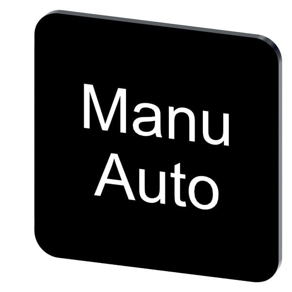 SIEMENS - Bezeichnungsschild 22x22mm, Schild schwarz, Beschriftung: Manu Auto