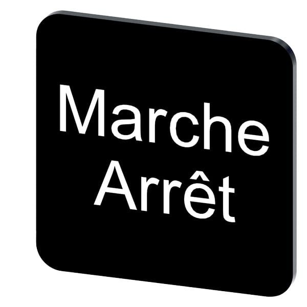 SIEMENS - Bezeichnungsschild 22x22mm, Schild schwarz, Beschriftung: Arret-Marche