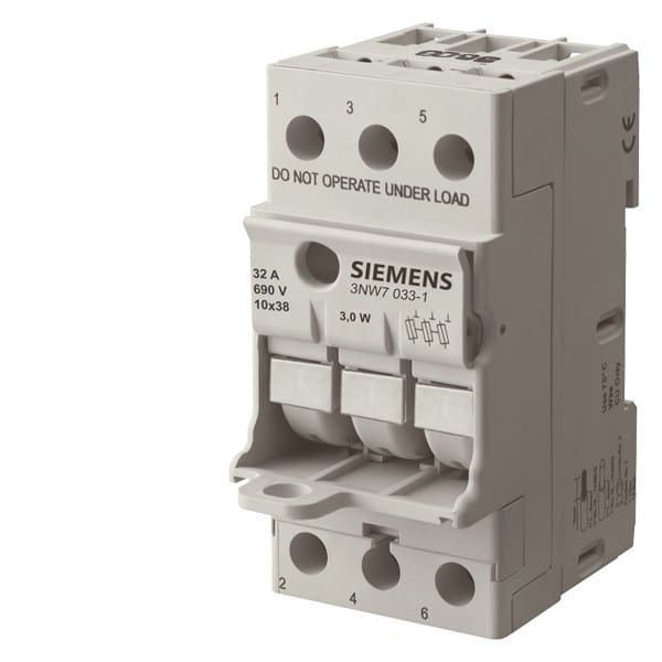 SIEMENS - SENTRON, Zylindersicherungshalter, 10x38 mm, 3-polig, In: 32 A, Un AC: 690 V