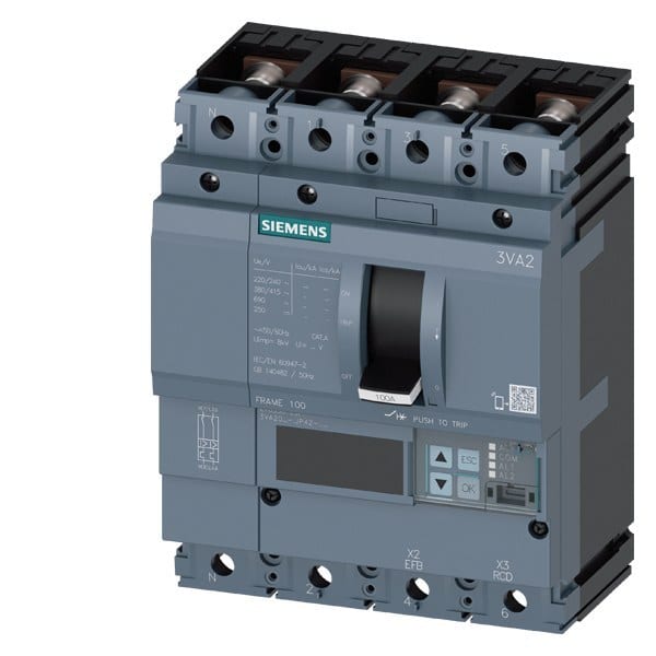 SIEMENS - Leistungsschalter, IEC, Frame 100, 40 A, 4-polig, 110 kA, ETU5, LSI, Schraube...