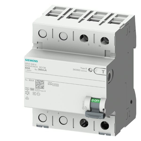 SIEMENS - FI-Schutzschalter, 2-polig, Typ B, kurzzeitverzögert, In: 63 A, 30 mA