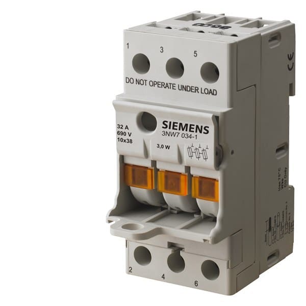 SIEMENS - SENTRON, Zylindersicherungshalter, 10x38 mm, 3-polig, In: 32 A, Un AC: 690 V