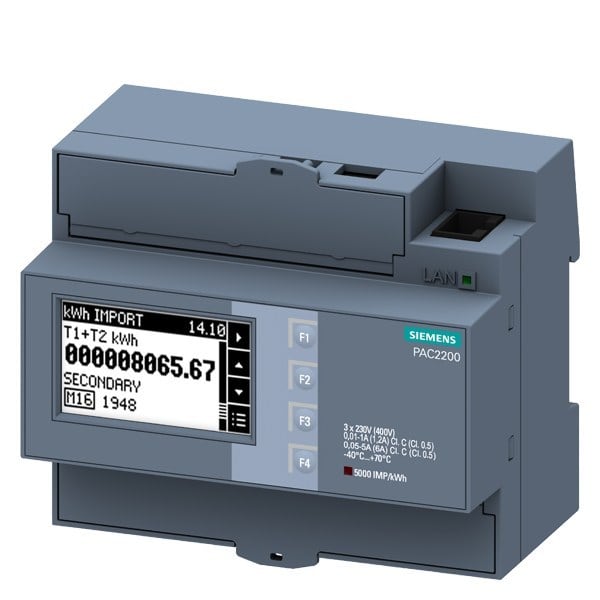 SIEMENS - SENTRON Messgerät 7KM PAC2200, 3-phasig, 5 A, Hutschiene, Modbus TCP, MID