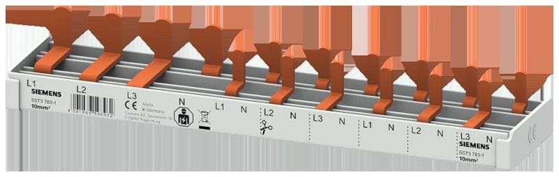 SIEMENS - Stiftsammelschiene 10mm2, 4-phasig, 1x (3PH+N) + 6x (1PH+N), 181mm schneidbar