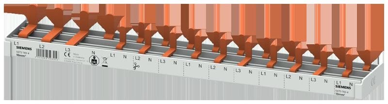 SIEMENS - Stiftsammelschiene 10mm2, 4-phasig, 1x (3PH+N) + 10x (1PH+N), 251mm schneidbar