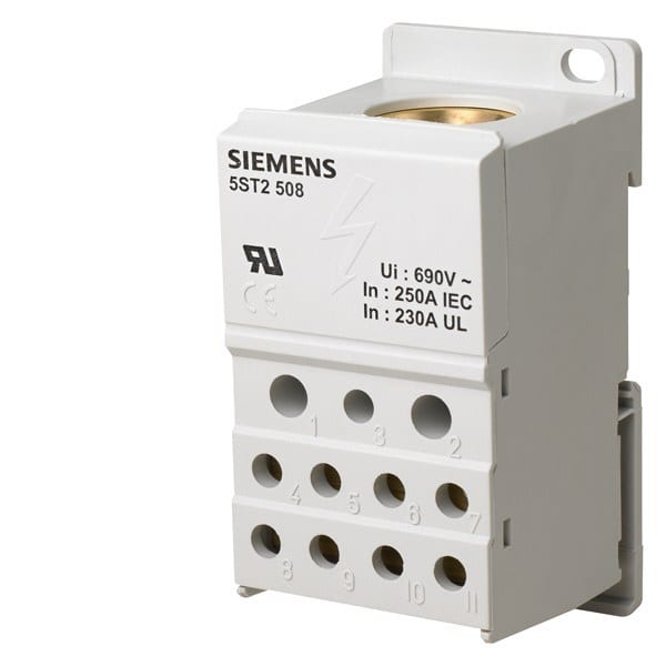 SIEMENS - Verteilerblock 1-pol., 250A, 690V Eing. 1x 35-120mm2 Ausg. 2x2,5-25+5x 2,5-16...