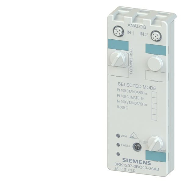 SIEMENS - AS-I Kompaktmodul, IP67 analog, 2AE, Zahlenformat S7 2xEing. (M12), PT100 LIN.