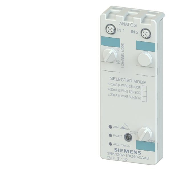 SIEMENS - AS-I Kompaktmodul, IP67 analog, 2AE, Zahlenformat S7 2xEing. (M12), 4-20mA