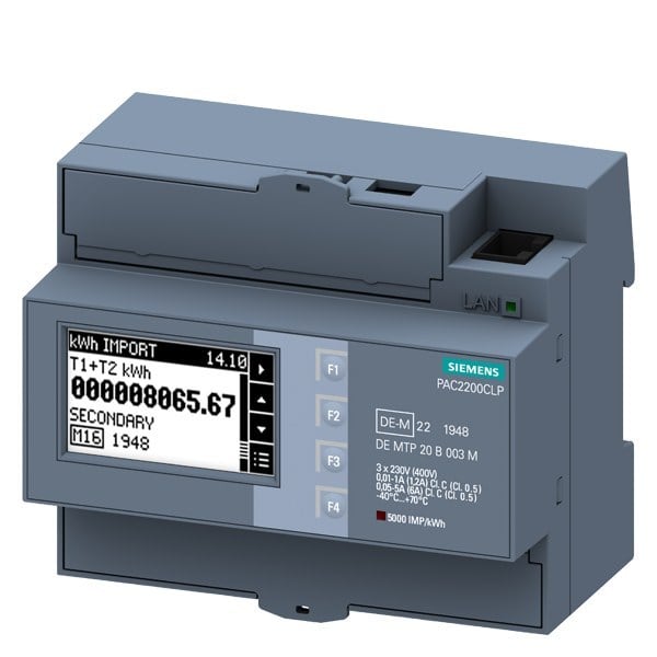 SIEMENS - SENTRON Messgerät 7KM PAC2200, 3-phasig, 5 A, Hutschiene, Modbus TCP, MID, CLP