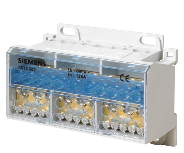 SIEMENS - Verteilerblock 4-pol., 125A, 690V Eingang: 1x 25/35mm2 Ausgang: 4x 16+7x 10mm2