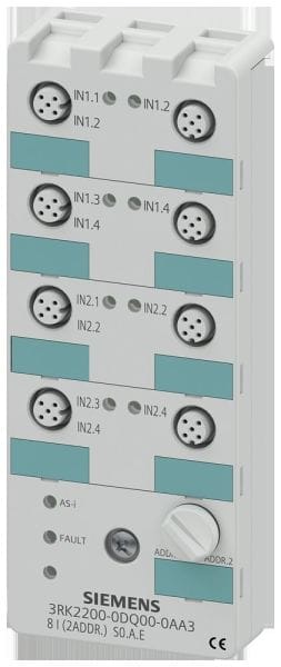 SIEMENS - AS-I Kompaktmodul K60, A/B-Slave, Digital, 8E, IP67, 8x1 Eing. 8xM12 Buchse