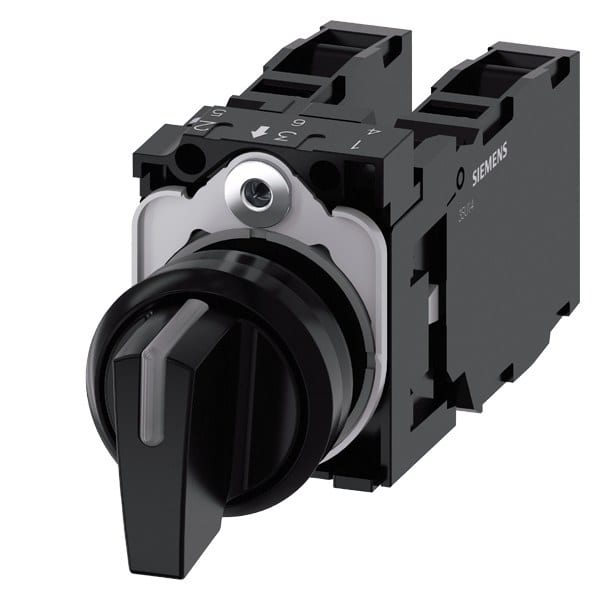 SIEMENS - Knebelschalter, beleuchtbar, 22mm, rund, Kunststoff, schwarz, 1S, 1S
