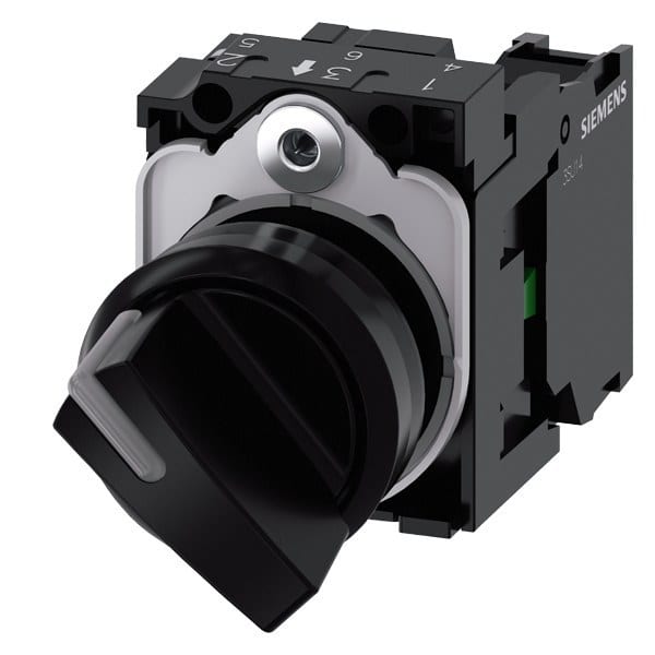SIEMENS - Knebelschalter, beleuchtbar, 22mm, rund, Kunststoff, schwarz, 1S
