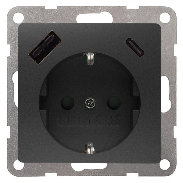 SIEMENS - DELTA i-system USB-SCHUKO-Steckdose 2 USB A+C max. 18 W, carbonmetallic