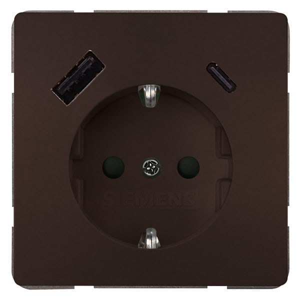 SIEMENS - DELTA style USB-SCHUKO-Steckdose 2 USB A+C Leistung: bis zu 18 W, schoko