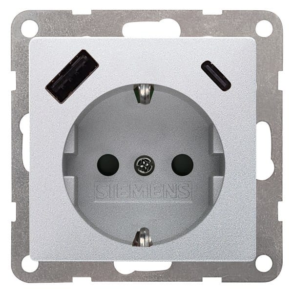 SIEMENS - DELTA i-system USB-SCHUKO-Steckdose 2 USB A+C max. 18 W, aluminiummetallic