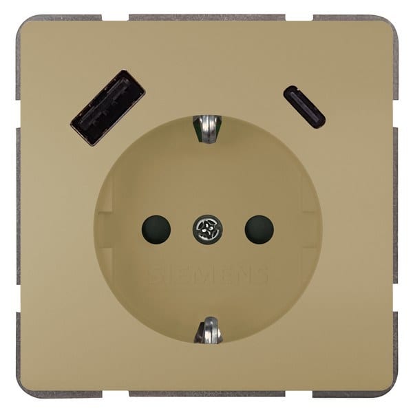 SIEMENS - DELTA style USB-SCHUKO-Steckdose 2 USB A+C Leistung: bis zu 18 W, gold