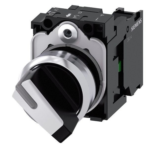 SIEMENS - Knebelschalter, 22mm, rund, Metall, hochglanz, weiß, tastend, 1S