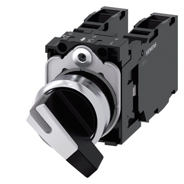 SIEMENS - Knebelschalter, 22mm, rund, Metall, hochglanz, weiß, verrastend, 1S+1S