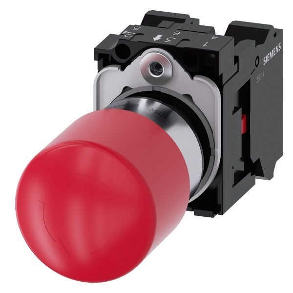 SIEMENS - Not-Halt-Pilzdrucktaster, 22 mm, rund, Metall, rot, 1Ö 1Ö, Federzuganschluss