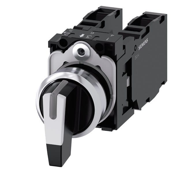 SIEMENS - Knebelschalter, 22mm, rund, Metall, hochglanz, weiß, tastend, 1S+1S