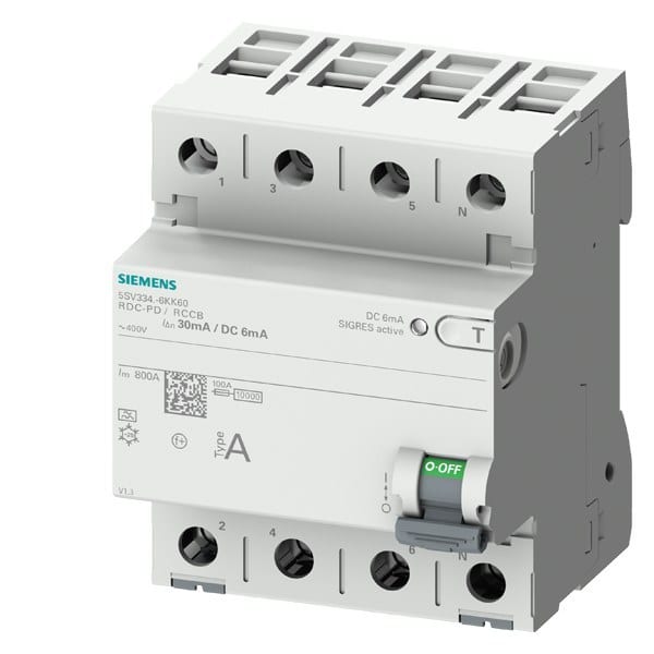 SIEMENS - FI-Schutzschalter, 4-polig, Typ A, In: 25 A, 30 mA, 6mA DC, Un AC: 400 V