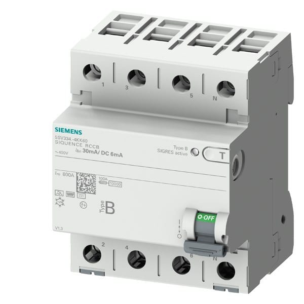 SIEMENS - FI-Schutzschalter, 4-polig, Typ B, In: 25 A, 30 mA, 6mA DC, Un AC: 400 V
