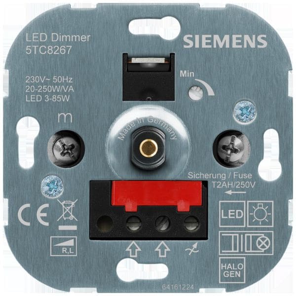 SIEMENS - Drehdimmer mit Druckknopf An/Aus für LED-Lampen 3-85 W und Glühlampen