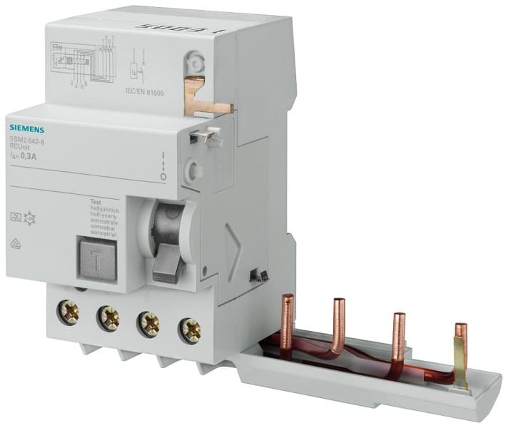 SIEMENS - FI-Block, 4-polig, Typ A, In: 63 A, 30 mA, Un AC: 400 V, für 5SY, SIGRES